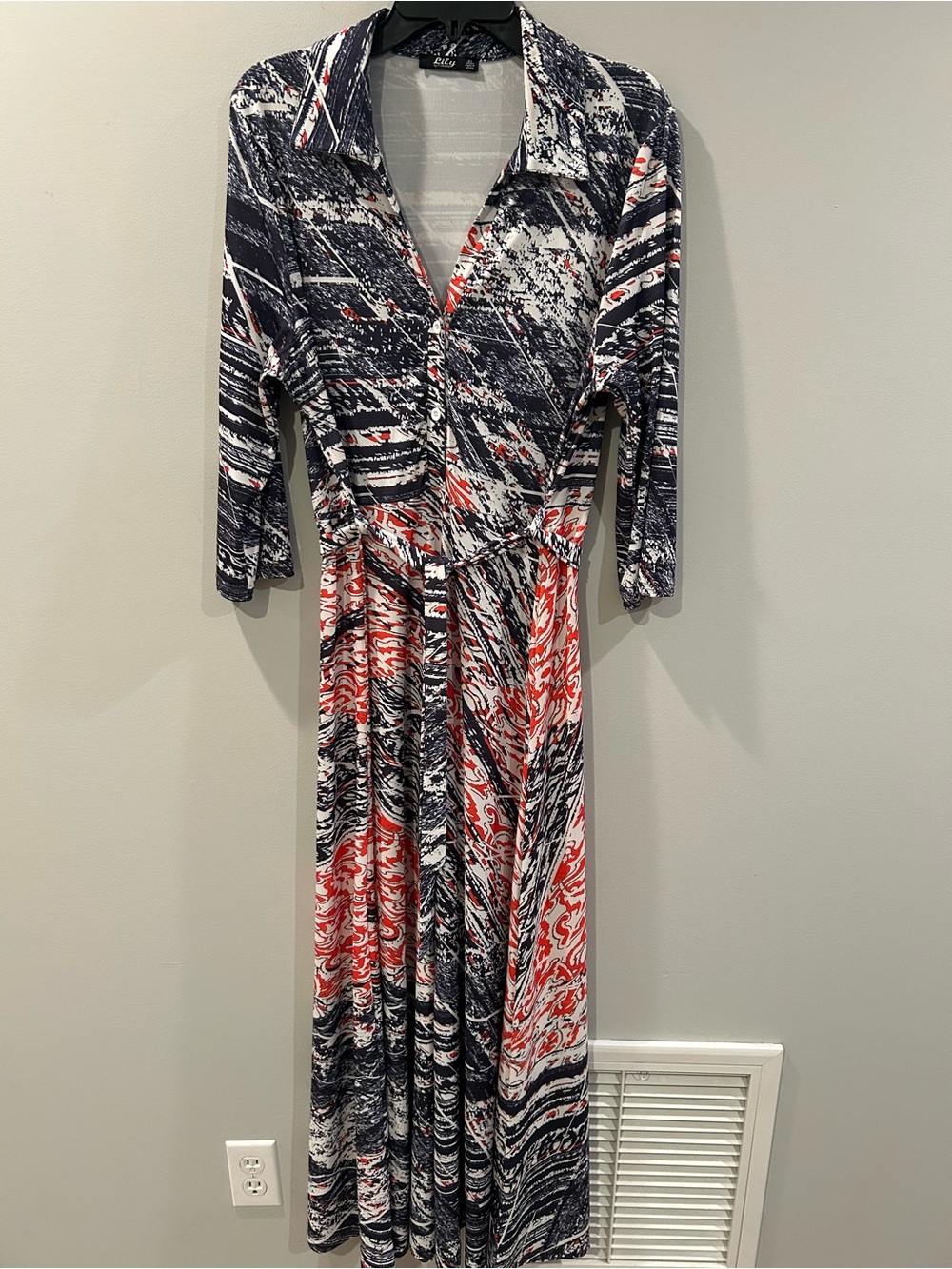 Lily Navy, White & Red Abstract Print Maxi Dress